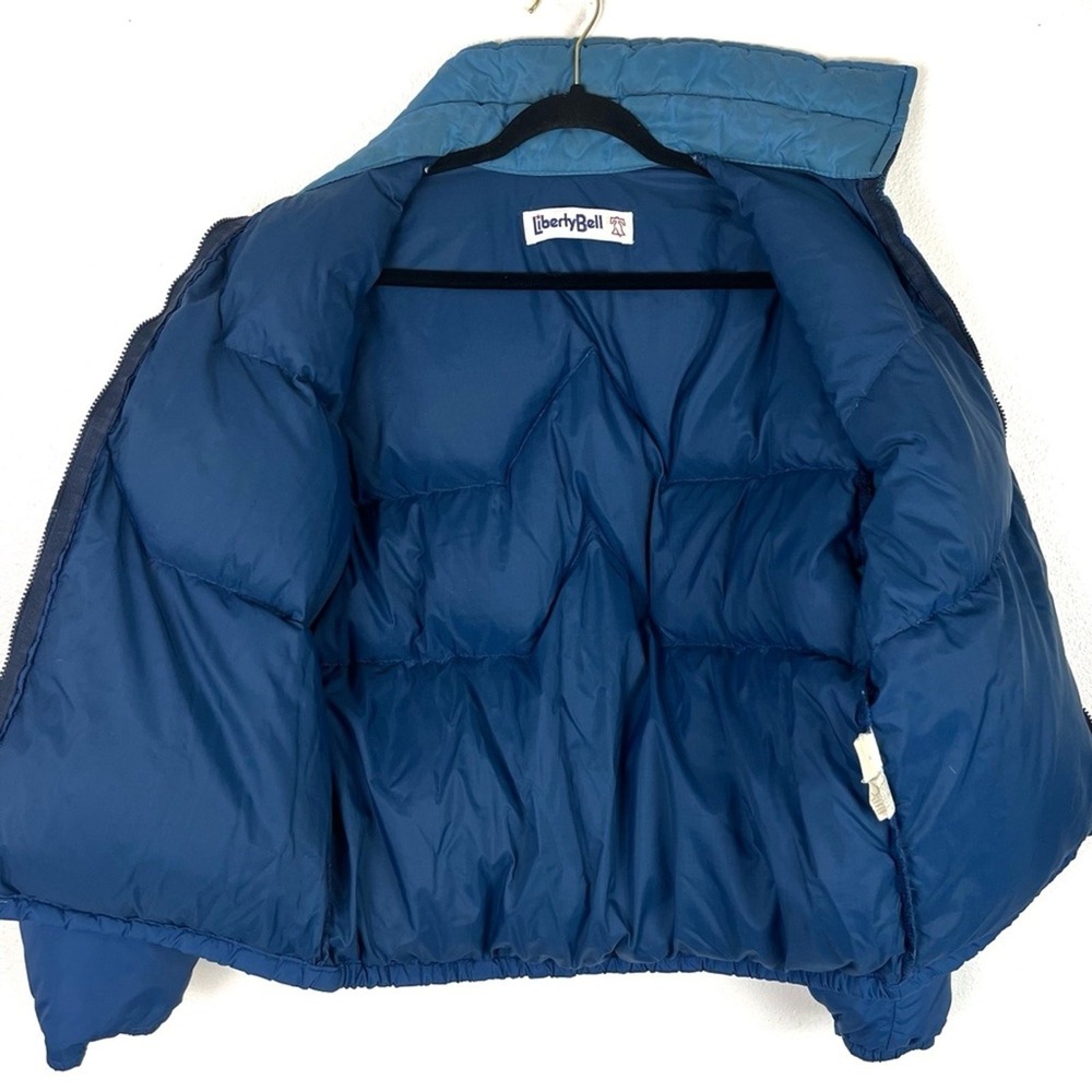 Vintage Down Jacket Coat Puffer L Blue Unisex Color Block Winter Ski Retro 90s - Picture 3 of 9